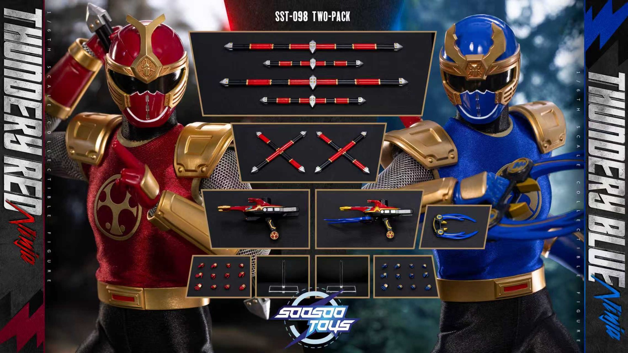 Soosootoys - 1/6 scale collectible:Thundery Red&Blue Ninja SST-098A SST-098B Power Rangers Ninja Storm - Image 2